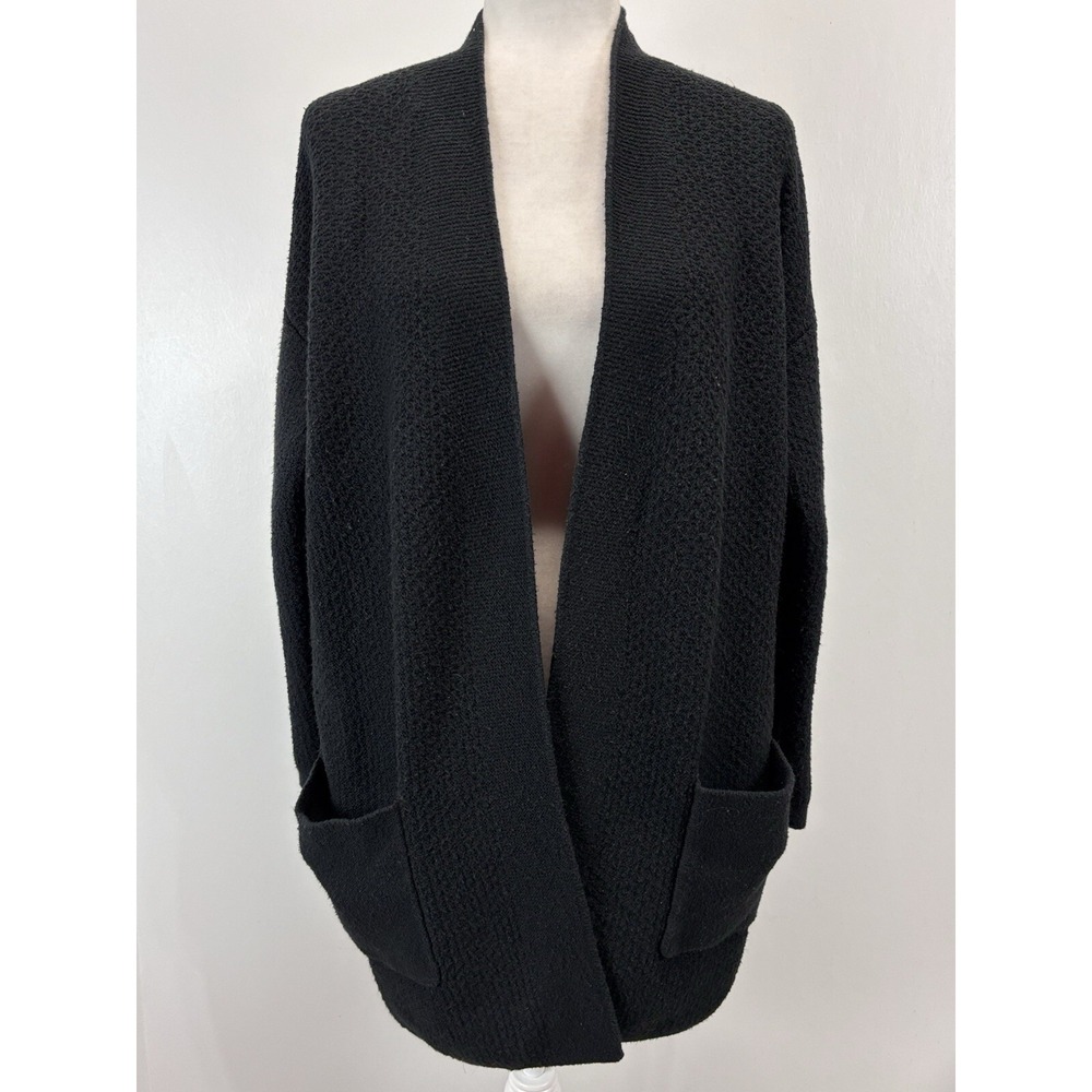 J. Jill Textured Cardigan Sweater Sz Small Black Open Front Mid length Pockets